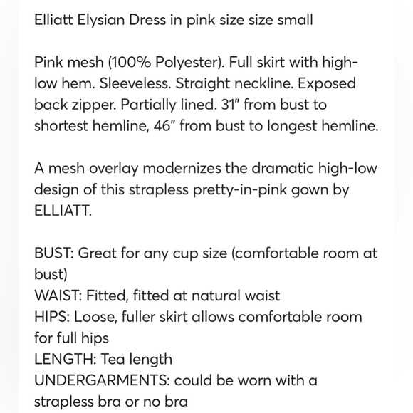 Elliatt high low mesh strapless pink dress size Small still avail @Revolve.com - Picture 9 of 9